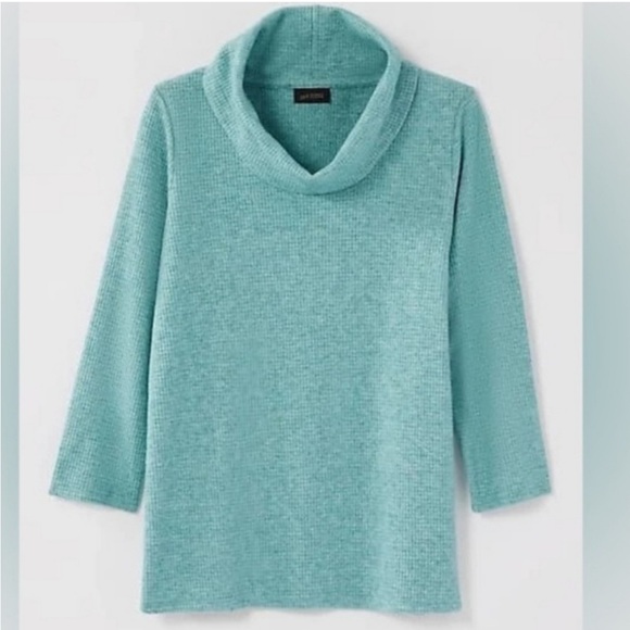 Soft Surroundings Sweaters - J.Jill Wearever Waffle Teal Cowl Neck Top sz L